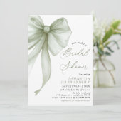 Invitation Fête des mariées moderne Coquette Sage Green Bow (Debout devant)