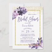 Invitation Fête des mariées moderne de cadre d'or floral viol (Devant)