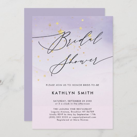 Invitation Fête des mariées moderne de calligraphie d'aquarel (Devant / Derrière)