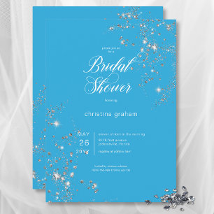 Invitation Fête des mariées moderne de diamants en verre bleu