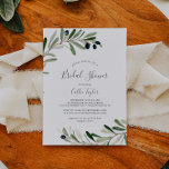 Invitation Fête des mariées moderne de la Branche d'Olivier<br><div class="desc">Cette invitation moderne à la douche nuptiale à branche d'olivier est parfaite pour un wedding shower de boho. Le design rustique et élégant présente des feuilles botaniques et des olives noires d'aquarelle simple sur une petite branche à l'atmosphère méditerranéenne classique.</div>