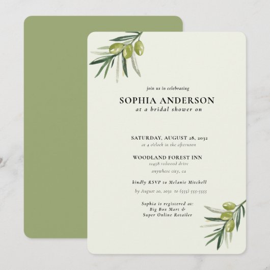 Invitation Fête des mariées moderne de la Branche d'Olivier (Devant / Derrière)