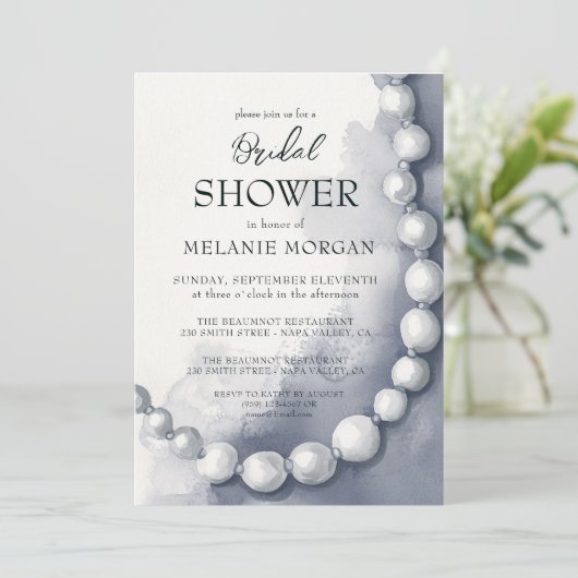 Invitation Fête des mariées moderne de perles blanches (Debout devant)