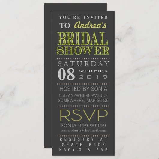 Invitation Fête des mariées moderne de typographie verte long (Devant / Derrière)