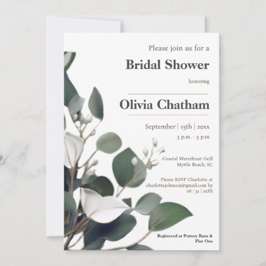 Invitation Fête des mariées moderne d'Eucalyptus (Devant)