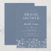Invitation Fête des mariées moderne Dusty Blue Flowers (Devant / Derrière)