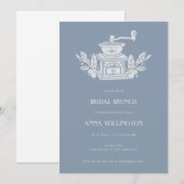 Invitation Fête des mariées moderne Dusty Blue Linocut Brunch (Devant / Derrière)