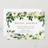 Invitation Fête des mariées moderne élégante aux fleurs blanc (Devant / Derrière)