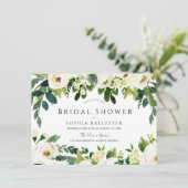 Invitation Fête des mariées moderne élégante aux fleurs blanc (Debout devant)