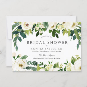 Invitation Fête des mariées moderne élégante aux fleurs blanc