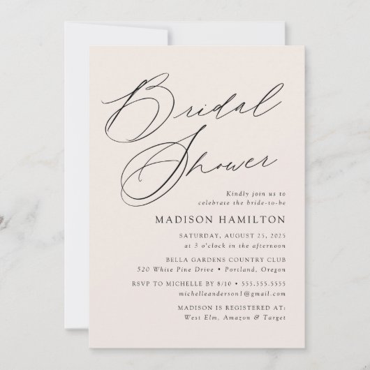 Invitation Fête des mariées moderne élégante Script Cream (Devant)