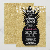 Invitation Fête des mariées moderne en ananas Black Gold Luau (Devant / Derrière)