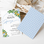 Invitation Fête des mariées moderne en arc floral bleu citron