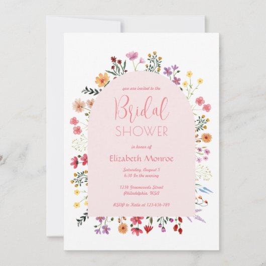 Invitation Fête des mariées moderne en arc rose Fleur sauvage (Devant)