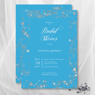 Invitation Fête des mariées moderne en diamant de verre bleu