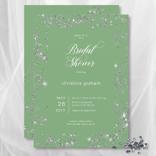 Invitation Fête des mariées moderne en diamant de verre vert