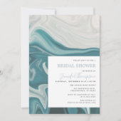 Invitation Fête des mariées moderne en marbre bleu et gris (Devant)