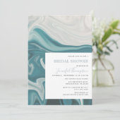 Invitation Fête des mariées moderne en marbre bleu et gris (Debout devant)