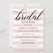 Invitation Fête des mariées moderne en rayures noir et rose (Devant)