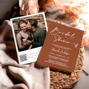 Invitation Fête des mariées moderne en terre cuite Boho QR Co
