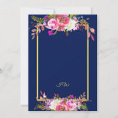 Invitation Fête des mariées moderne Floral Navy Blue Gold (Dos)