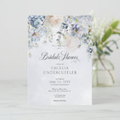 Invitation Fête des mariées moderne Florale Bleu & Blanc (Debout devant)