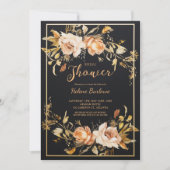 Invitation Fête des mariées moderne florale noire (Devant)