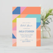 Invitation Fête des mariées moderne géométrique orange bleu (Debout devant)