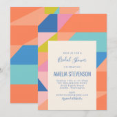 Invitation Fête des mariées moderne géométrique orange bleu (Devant / Derrière)