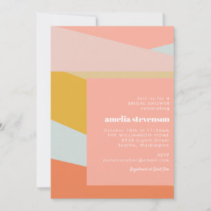 Invitation Fête des mariées moderne Géométrique Peach Pastel