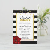 Invitation Fête des mariées moderne Gold Black White RED Rose (Debout devant)