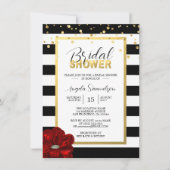 Invitation Fête des mariées moderne Gold Black White RED Rose (Devant)