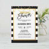 Invitation Fête des mariées moderne Gold Black White Stripes (Debout devant)