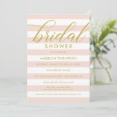Invitation Fête des mariées moderne Gold et Blush Pink Stripe (Debout devant)