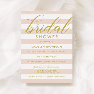 Invitation Fête des mariées moderne Gold et Blush Pink Stripe