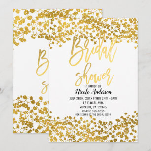 Invitation Fête des mariées moderne Gold Foil Baby's Breath