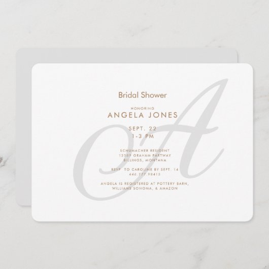 Invitation Fête des mariées moderne initiale de script simple (Devant / Derrière)