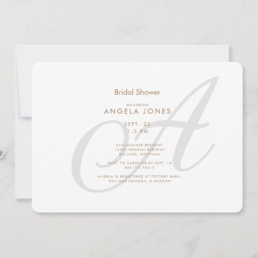 Invitation Fête des mariées moderne initiale de script simple (Devant)