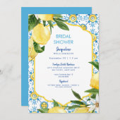 Invitation Fête des mariées moderne méditerranéenne bleue & c (Devant / Derrière)