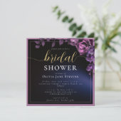 Invitation Fête des mariées moderne Moody Black Dark Purple F (Debout devant)