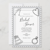 Invitation Fête des mariées moderne noir et blanc (Devant)