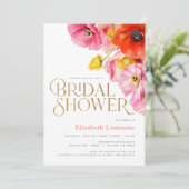 Invitation Fête des mariées moderne Peach Pink Yellow Poppies (Debout devant)