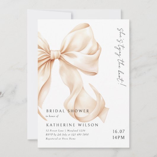 Invitation Fête des mariées moderne Peach Tan Bow (Devant)