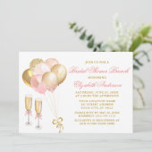 Invitation Fête des mariées moderne Pink Gold Balloons Brunch (Debout devant)
