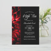 Invitation Fête des mariées moderne Red Black Floral High Tea (Debout devant)