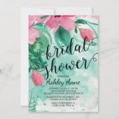 Invitation Fête des mariées moderne rose aquarelle Fleurs (Devant)