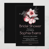 Invitation Fête des mariées moderne rose et gris floral noir (Devant / Derrière)