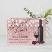Invitation Fête des mariées moderne Rose Gold Wine & Flowers (Debout devant)