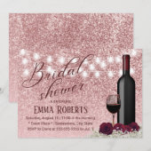 Invitation Fête des mariées moderne Rose Gold Wine & Flowers (Devant / Derrière)