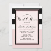 Invitation Fête des mariées moderne rose noir & blanc rayures (Devant)